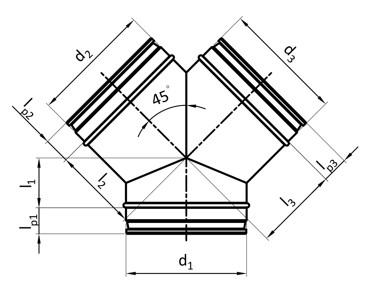Twin bend trouser piece 45° SPIRALO (BR4)