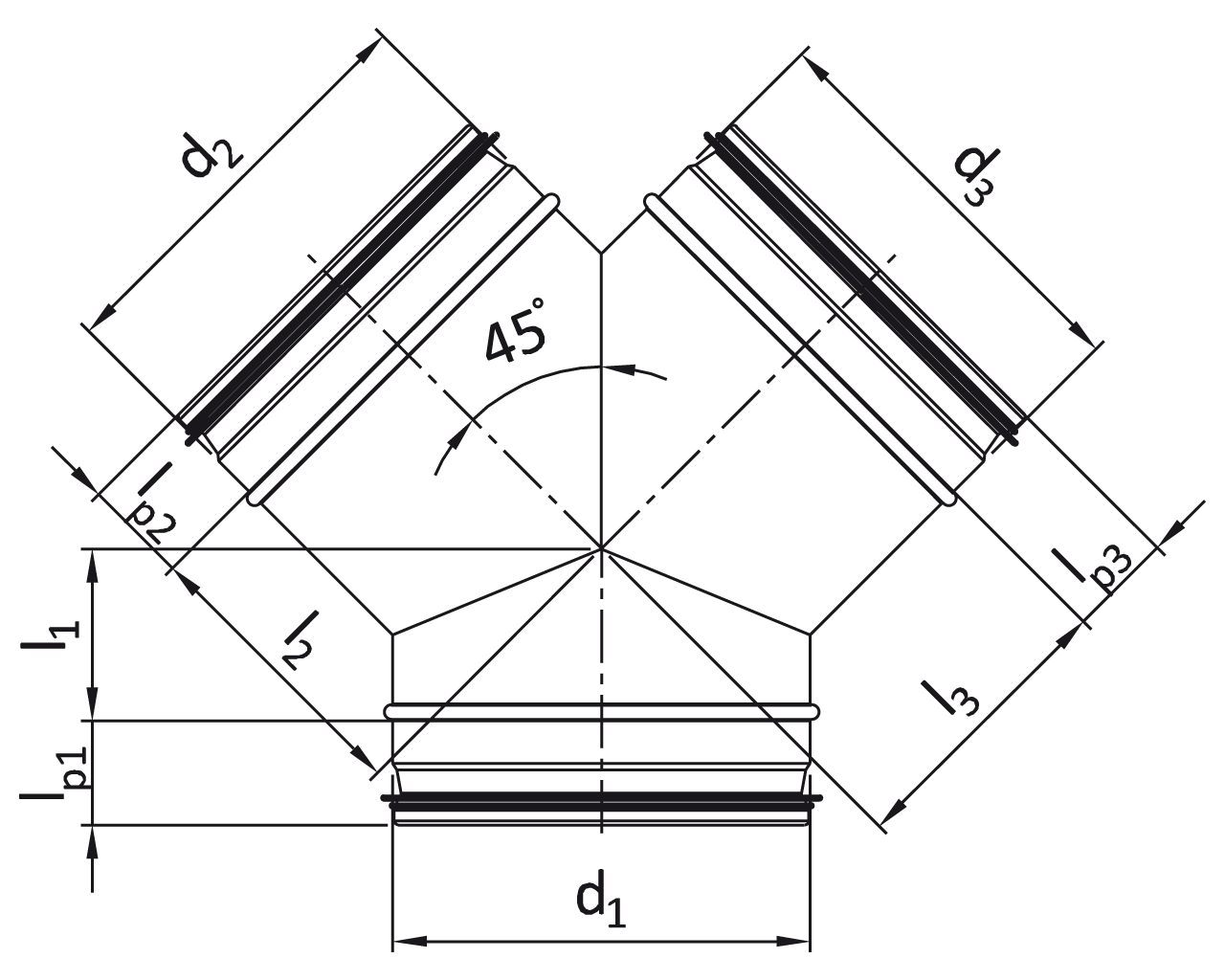 Twin bend trouser piece 45° KEN-LOK (BR4)