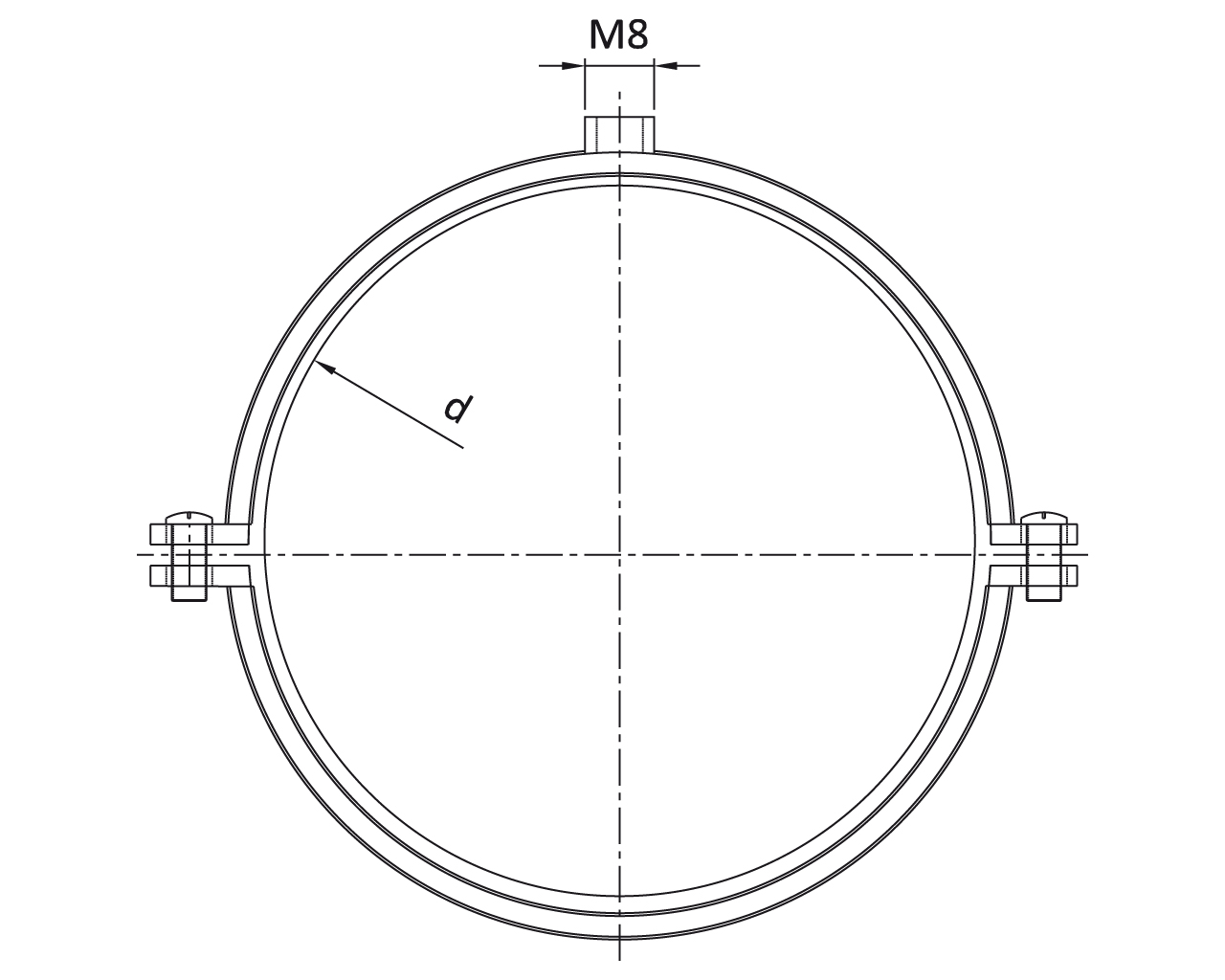 Einzelpunkt Rohrschelle mit Gummi Innenmantel M8 (BS...RUB)