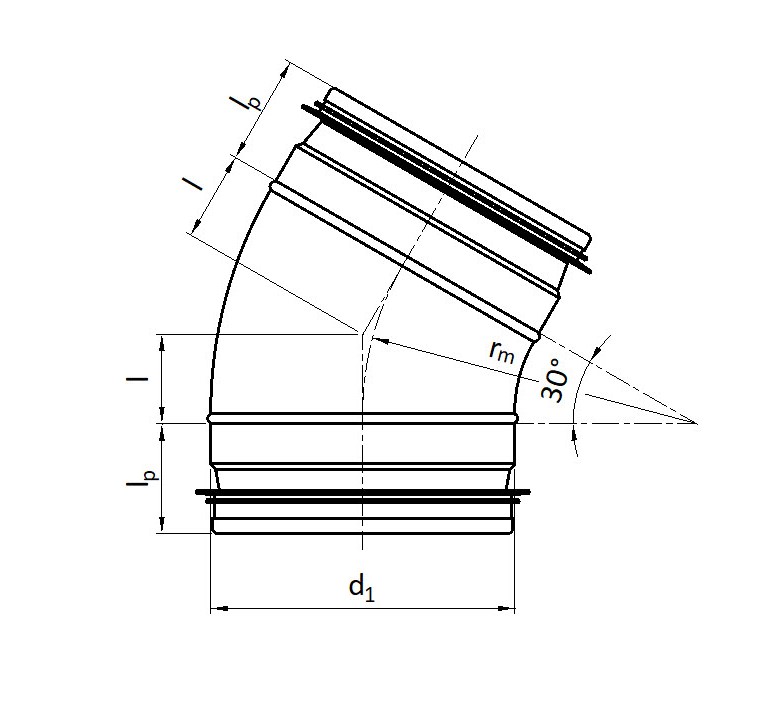 Bogen gepresst 30° / Bogen aus Segmenten 30° R=1xd KEN-LOK (GB3 / RB3)