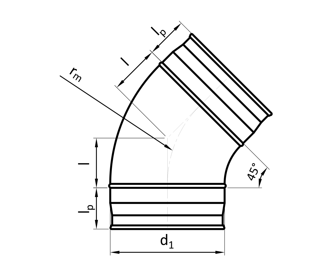 Pressed bend 45° / Segmented bend 45° R=1xd SPIRALO (GB4 / RB4)