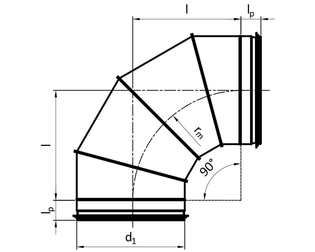 Bogen gepresst 90° / Bogen aus Segmenten 90° R=1xd KEN-LOK (GB9 / RB9)