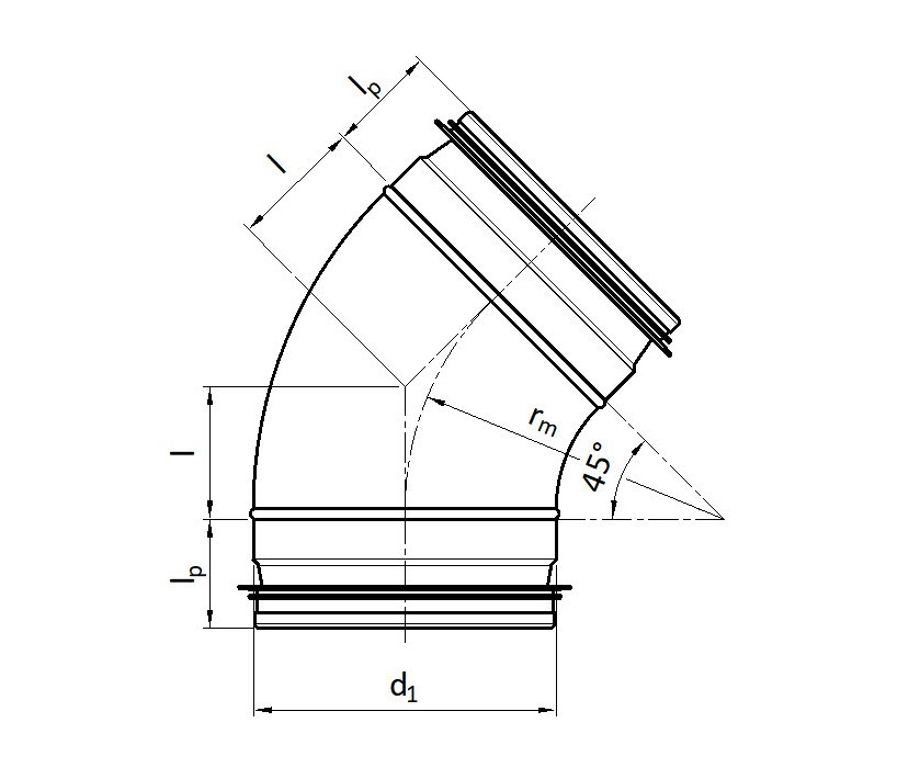 Bogen gepresst 45° / Bogen aus Segmenten 45° R=1xd KEN-LOK (GB4 / RB4)
