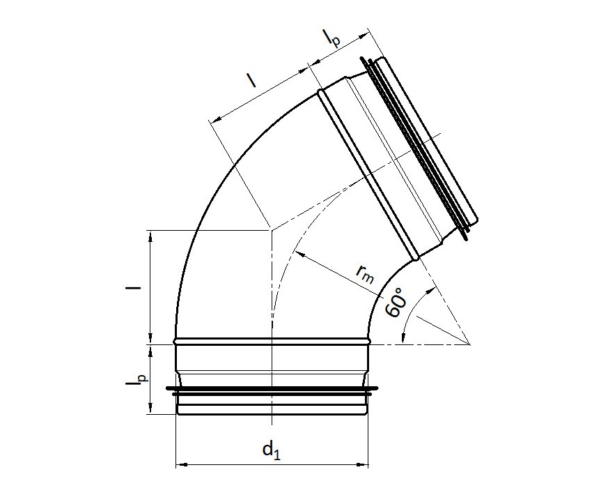 Bogen gepresst 60° / Bogen aus Segmenten 60° R=1xd KEN-LOK (GB6 / RB6)