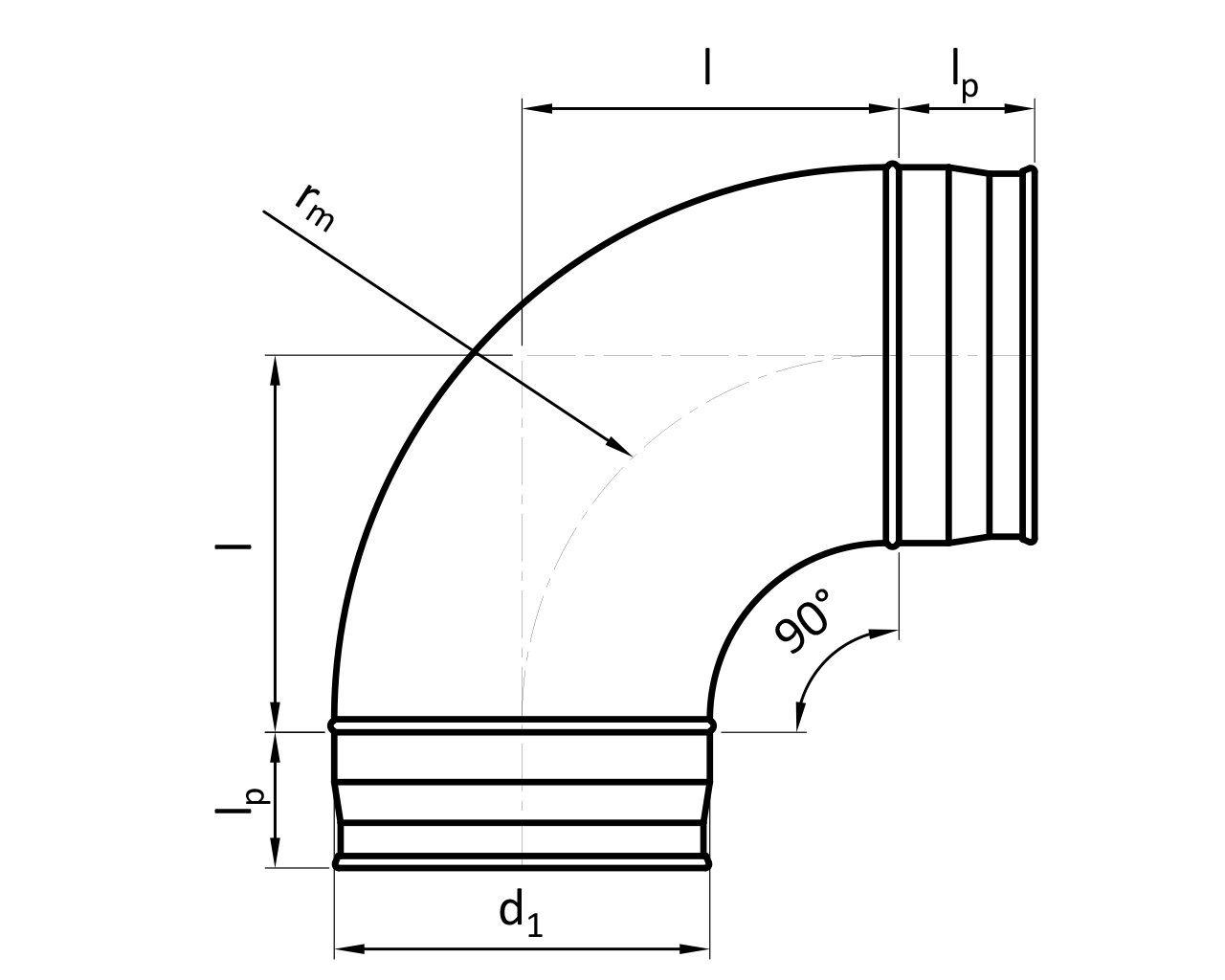 Curva stampata a 90° / Curva a settori a 90° R=1xd SPIRALO (GB9 / RB9)
