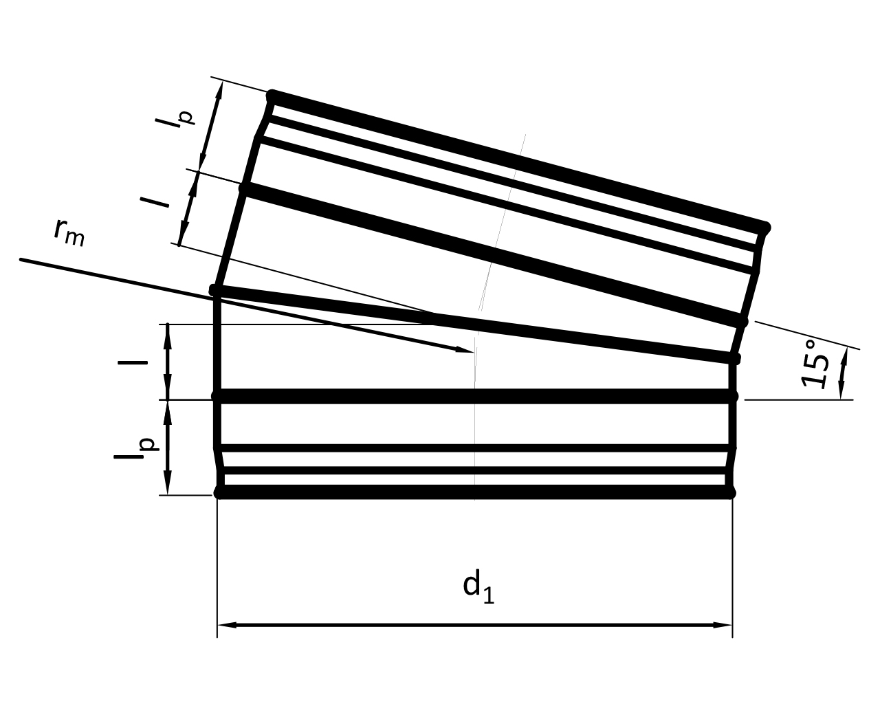 Curva stampata a 15° / Curva a settori a 15° R=1xd SPIRALO (GB1 / RB1)