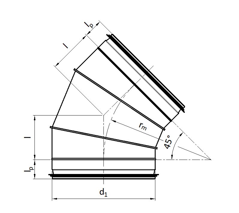 Bogen gepresst 45° / Bogen aus Segmenten 45° R=1xd KEN-LOK (GB4 / RB4)