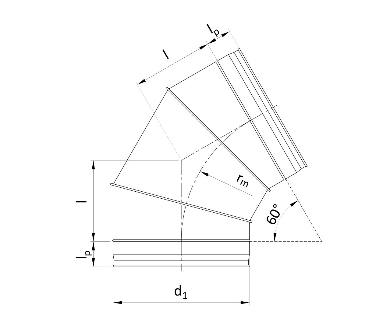 Curva stampata a 60° / Curva a settori a 60° R=1xd SPIRALO (GB6 / RB6)
