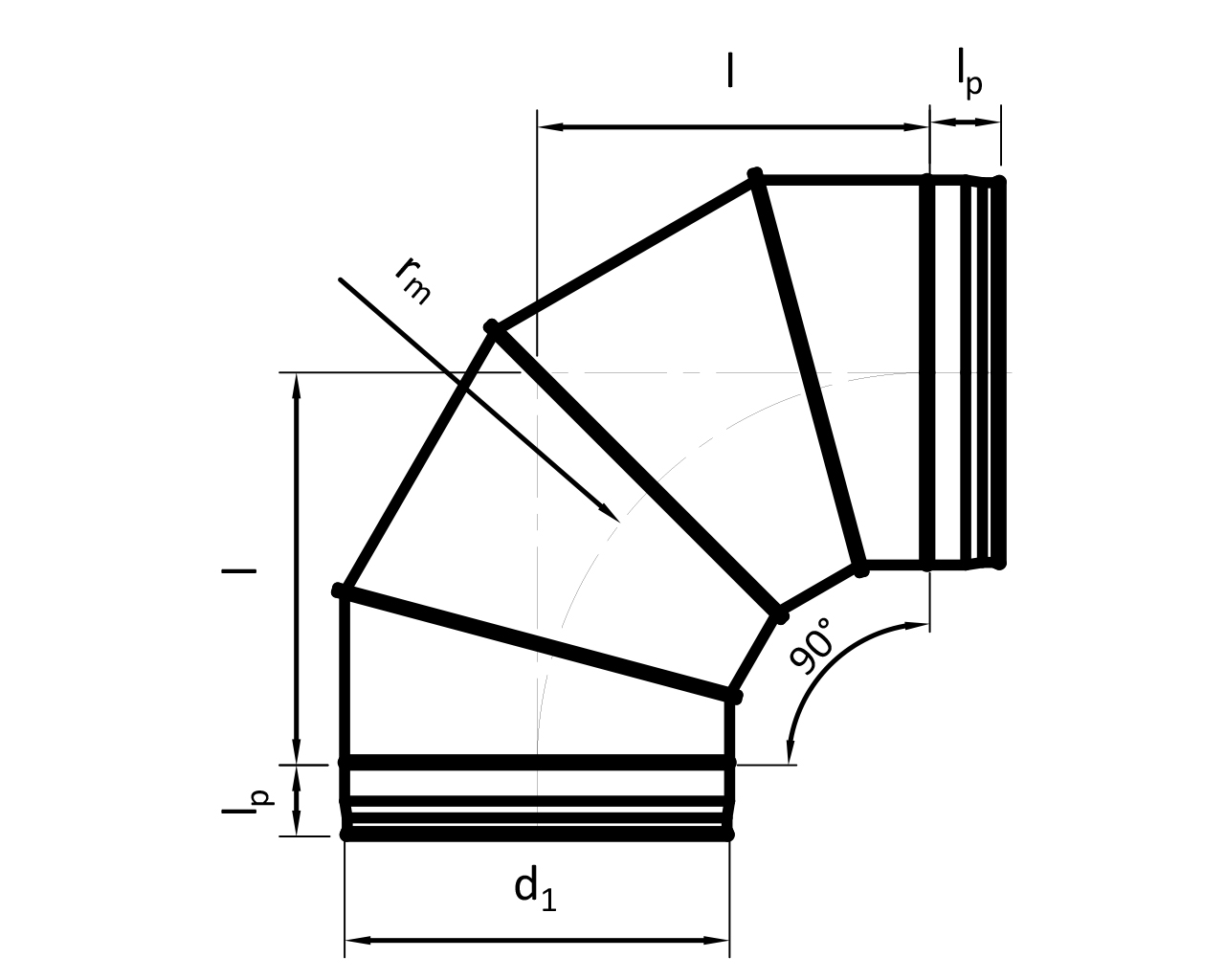 Kolano tłoczone 90° / Kolano segmentowe 90° R=1xd SPIRALO (GB9 / RB9)