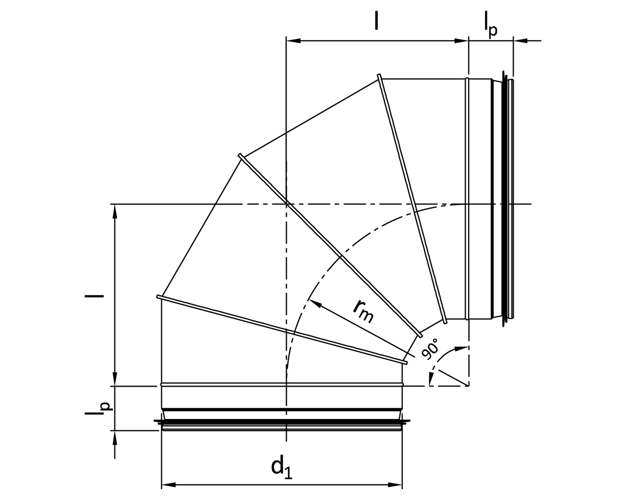 Bogen gepresst 90° kurz / Bogen aus Segmenten 90° kurz R