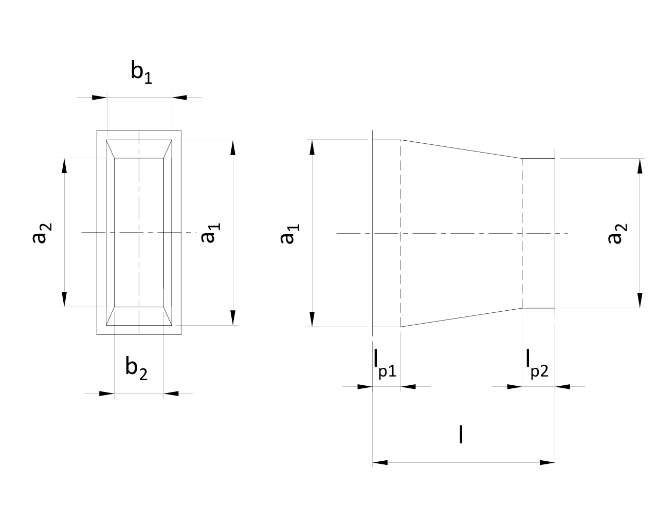 Rechthoekig verloopstuk van rechthoekig naar rechthoekig (RHV)