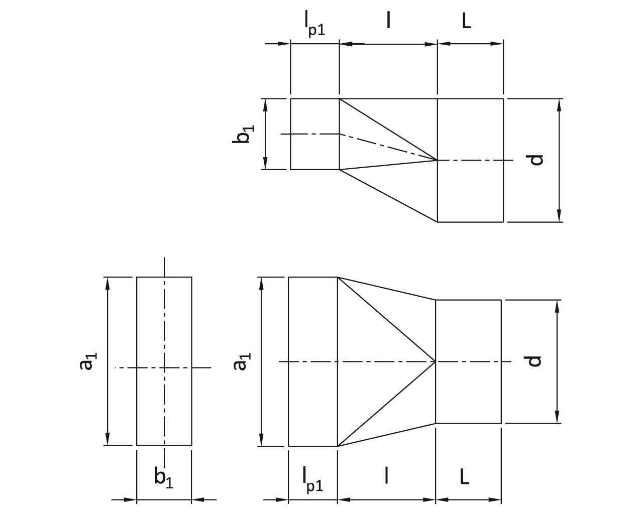 Asymmetrisch verloopstuk van rechthoekig naar rond (RKAVH)